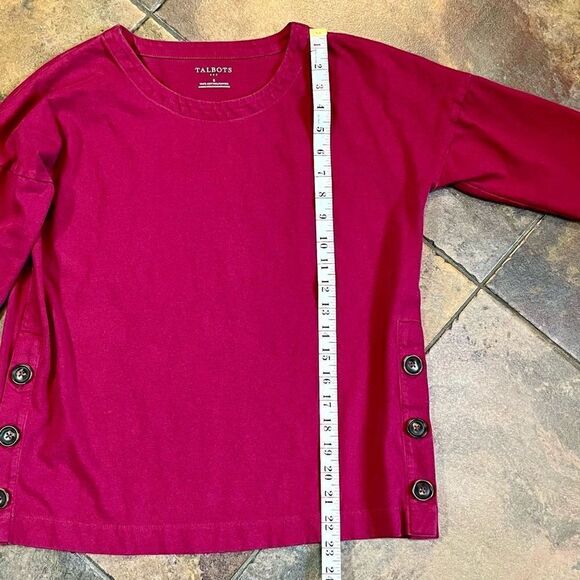 Talbots Pink Side Buttons Crew Neck Long Sleeve Top Small - Picture 5 of 9